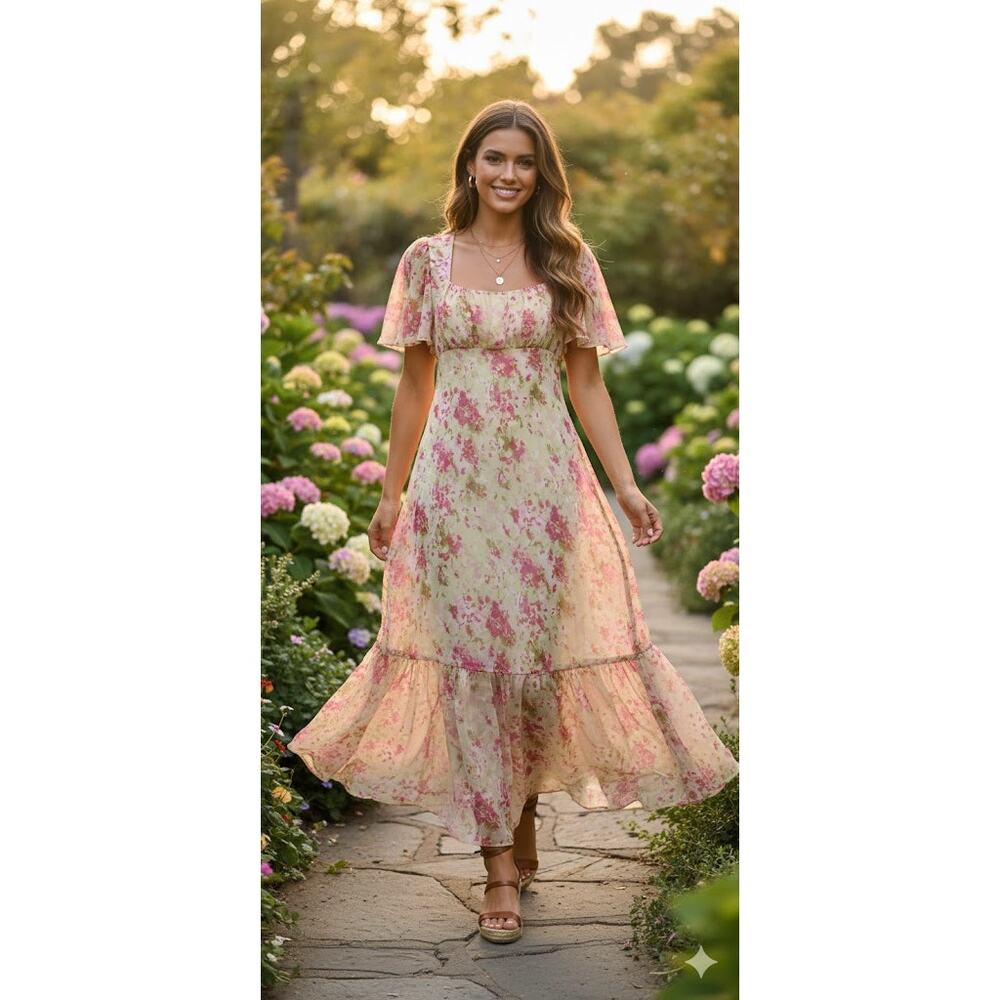 ASTR the Label Midsummer Floral Tiered Maxi‎ Dress Whimsical Fairycore SZ XL